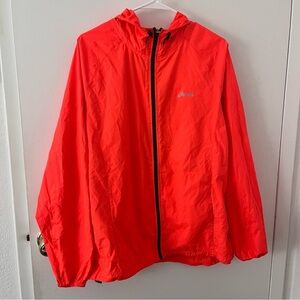 ASICS Men’s Fluorescent Orange Windbreaker Lightweight Hooded Medium